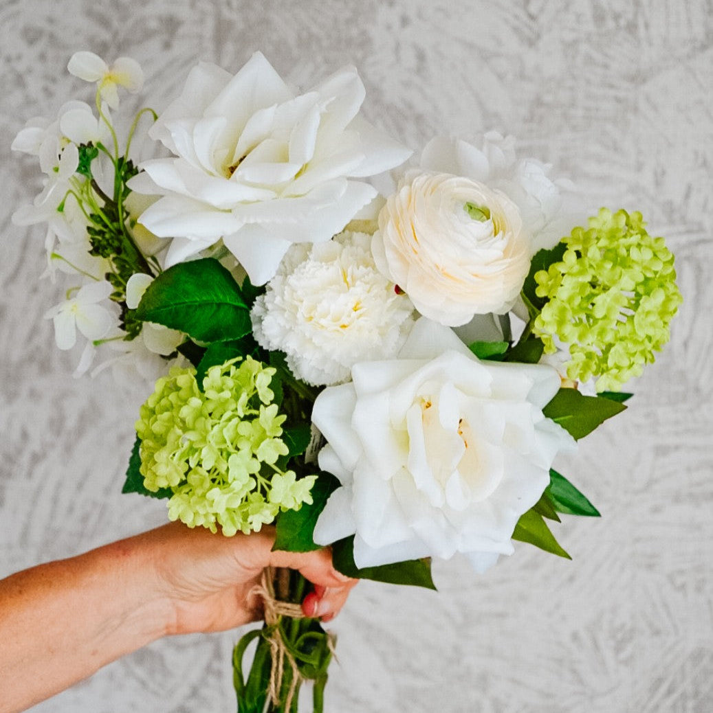 Full Alba silk flower bouquet in a pale, asymmetrical shape