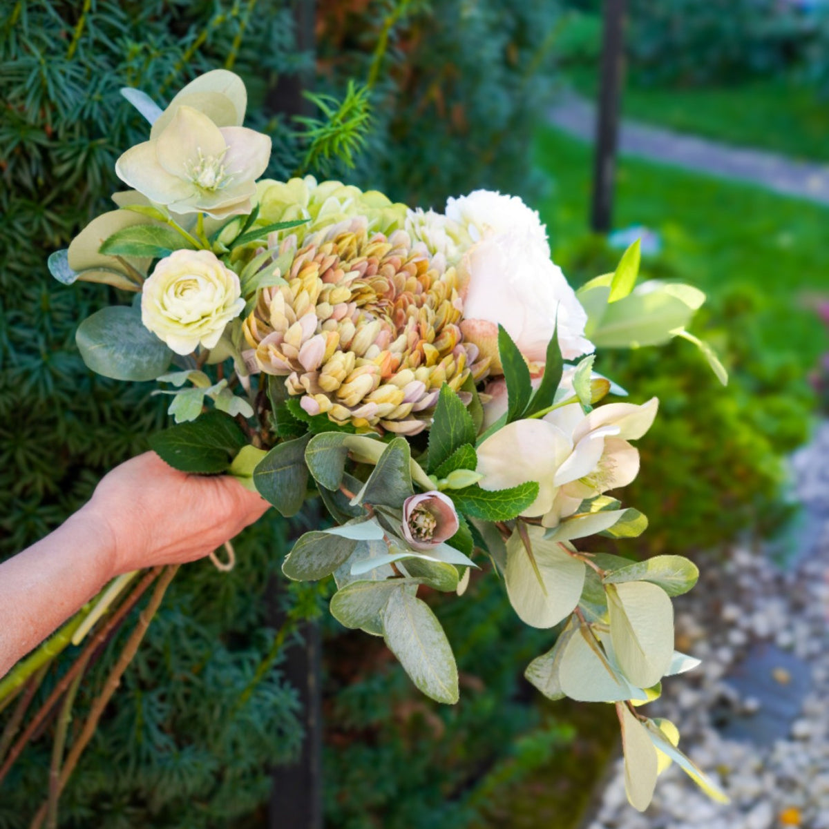 Camille silk flower bouquet photographed outdoors