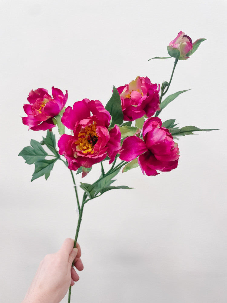 Single fuchsia silk peony stem
