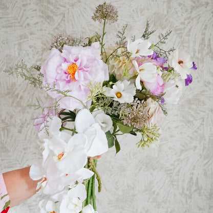 Full Isla silk flower bouquet held in hand