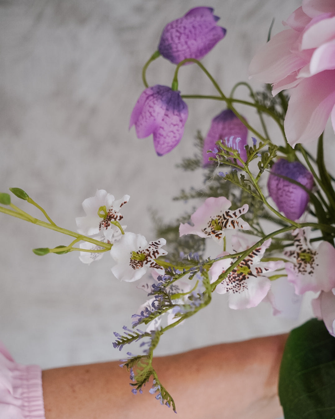 Full Lilac silk flower bouquet, arranged in a vase