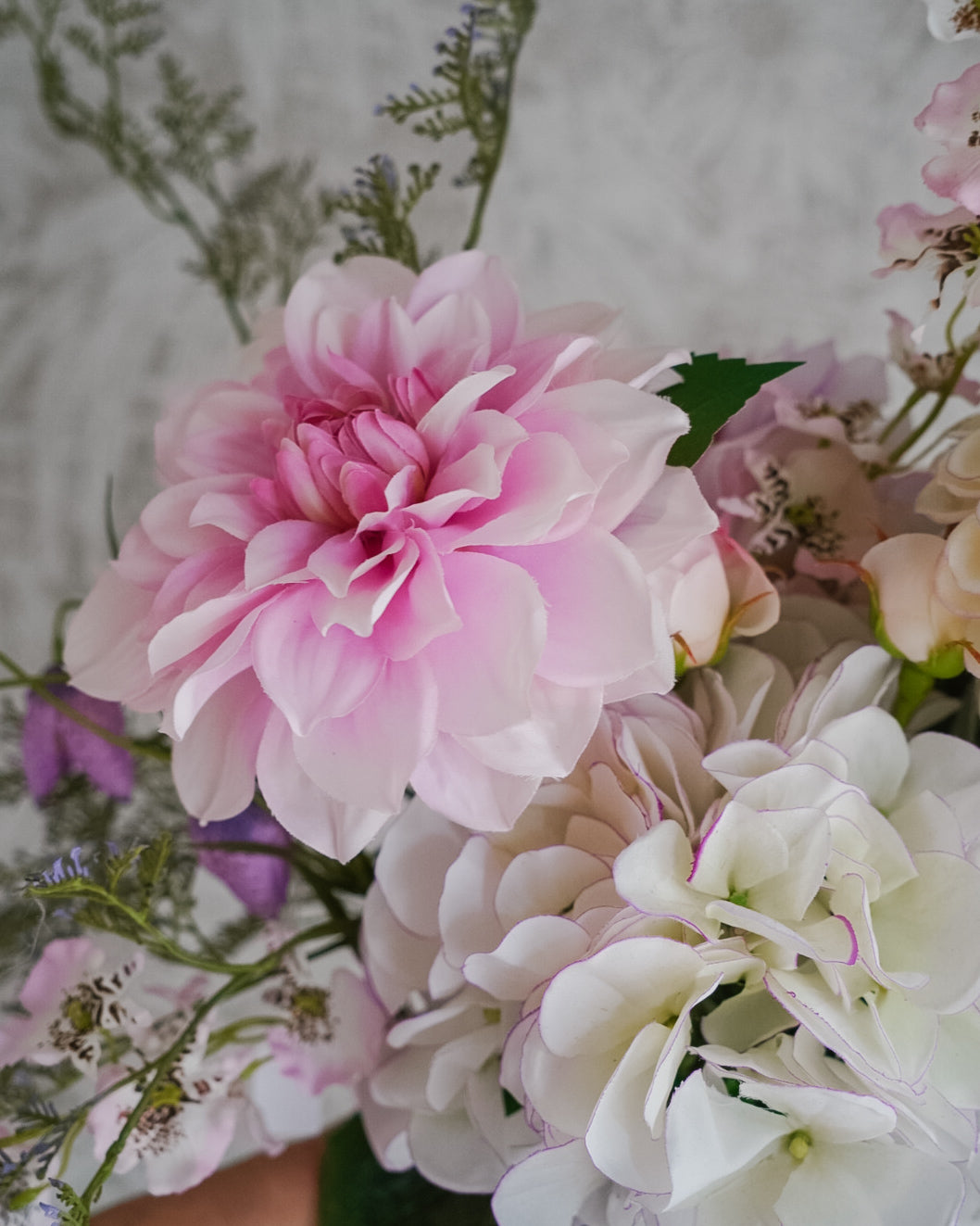 Lilac and pink fritillaries and roses in the Lilac bouquet